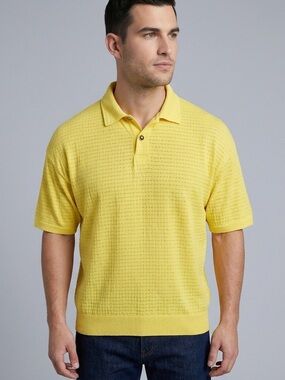 Vintage Versace Yellow Short Sleeve Polo Shirt - 50/XL, made in Italy 🇮🇹